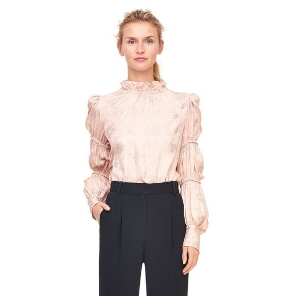 Rebecca Taylor Sz. 2 Glitter Print Ruched Sleeve Top - Picture 2 of 15